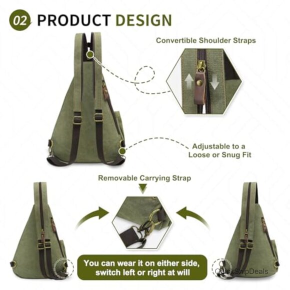 Canvas Sling Bag with PU Leather Accents, 3-in-1 Convertible Daypack main image 4